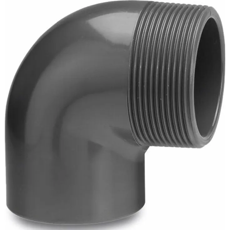 Mega Winkel 90° PVC-U 50 mm x 1 1-2 Zoll Klebemuffe x Außengewinde 10 bar Grau