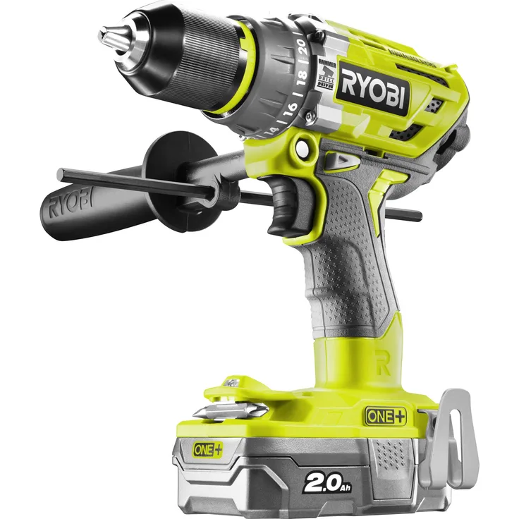 Ryobi Akku-Schlagbohrschrauber (18 V,Schlagbohrfunktion, mit 2x Akku 2,0 Ah,Schnellspannbohrfutter) R18PD7-220B