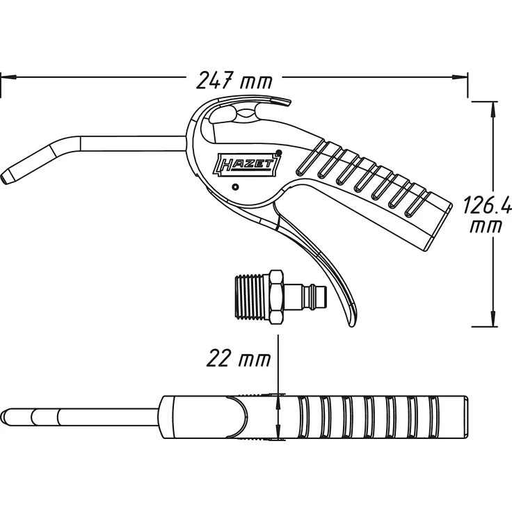 HAZET Ausblaspistole (mit 100 mm langer, gebogener Düse, Betriebsdruck: 6 bar, ergonomischer Handgriff mit optimierter Übersetzung) 9040P-1 – Bild 3