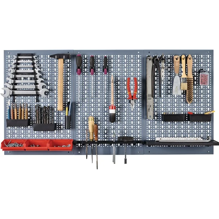Küpper Lochplatten-Werkzeughalter Lochwand 1200 x 600 mm silber 3 tlg. Euro Lochung inkl. 12 Haken, ohne Werkzeug
