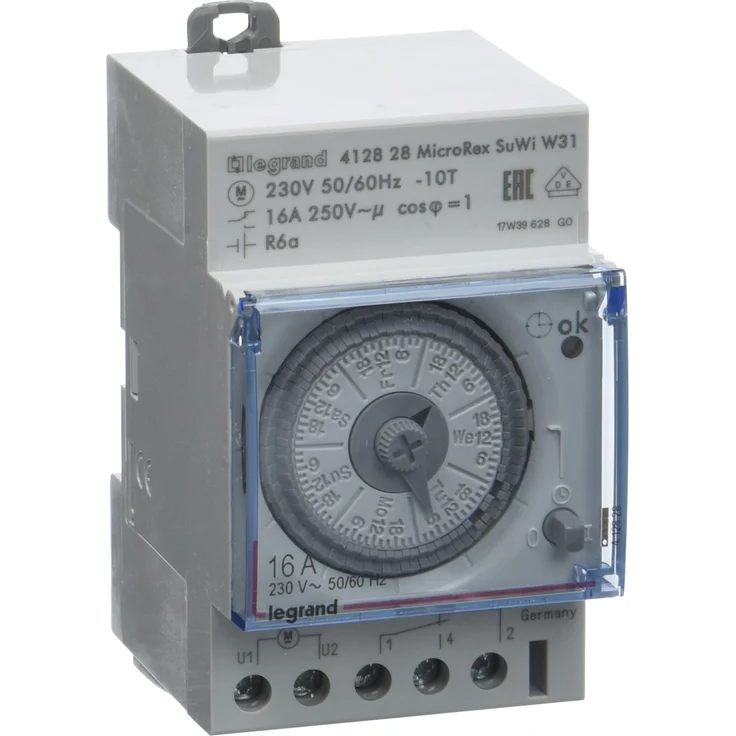 Legrand, Zeitschaltuhr MicroRex W31 Su-Wi Plug & Play, mechanisch mit 7-Tages-Programm (Reiheneinbau-Zeitschaltuhr für Hutschiene, 3-modulig), 412828 – Bild 1