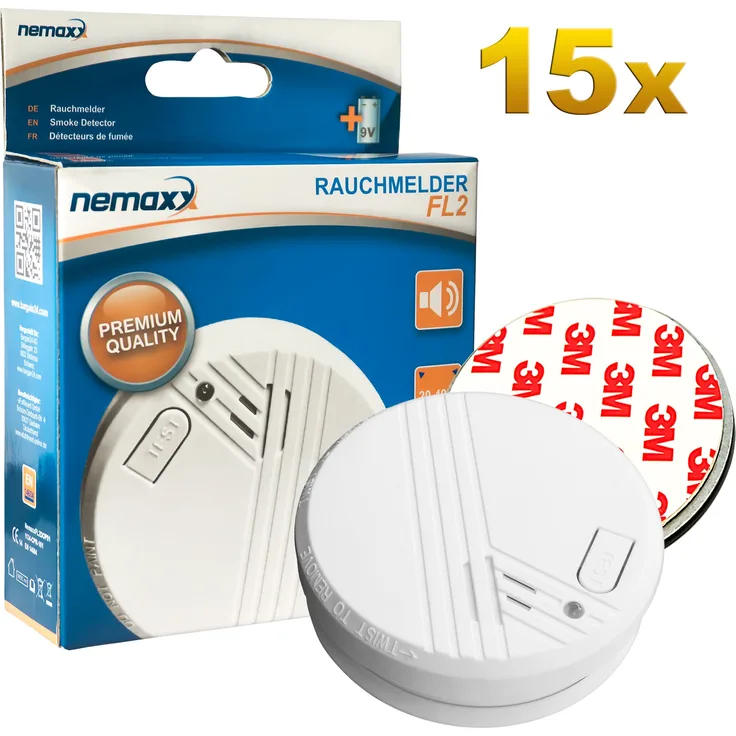 15x Nemaxx FL2 Rauchmelder - hochwertiger Rauchwarnmelder nach EN 14604 mit sensibler fotoelektrischer Technologie 15x Nemaxx Magnethalterung