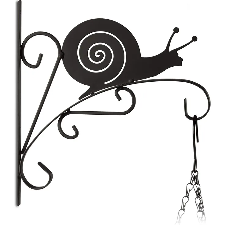 Relaxdays Blumenhaken mit Schnecke, Blumenampelhalter für Wand, Metall, Garten-Deko Tier, HxBxT: 30 x 28 x 2 cm, schwarz