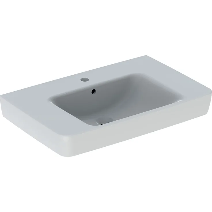 Geberit Renova Plan, Waschtisch mit Ablagefläche, 75x48 cm, 1 Hahnloch, mit Überlauf, 501694, Farbe: Weiß - 501.694.00.1