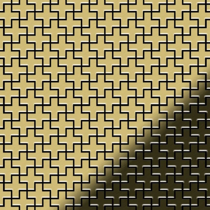 Mosaik Fliese massiv Metall Messing gewalzt in gold 1,6mm stark ALLOY Swiss CroS-S-BM 0,88 m2