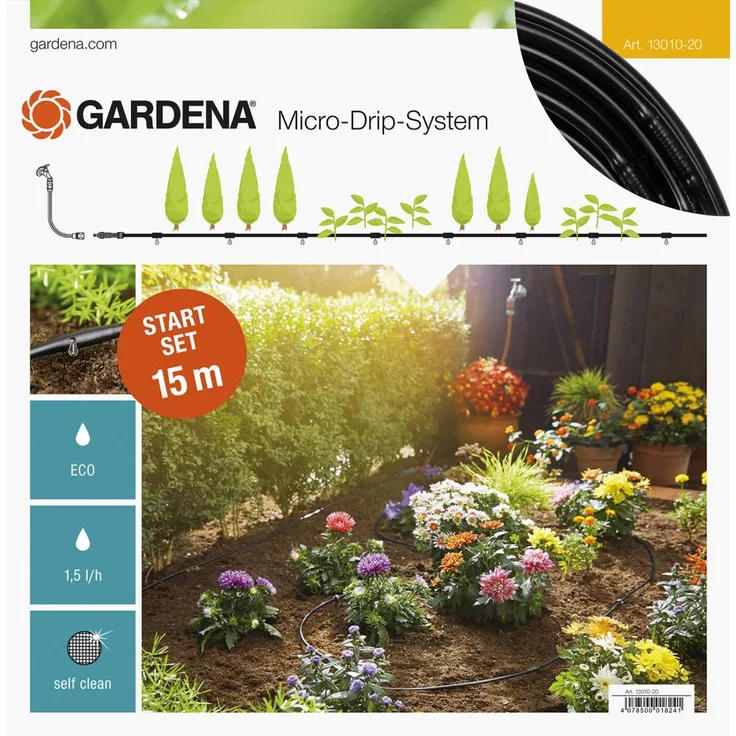 GARDENA Start Set Pflanzreihen S: Micro-Drip-Gartenbewässerungssystem zur schonenden, wassersparenden Bewässerung von Reihenpflanzungen (13010-20) - Preisvergleich