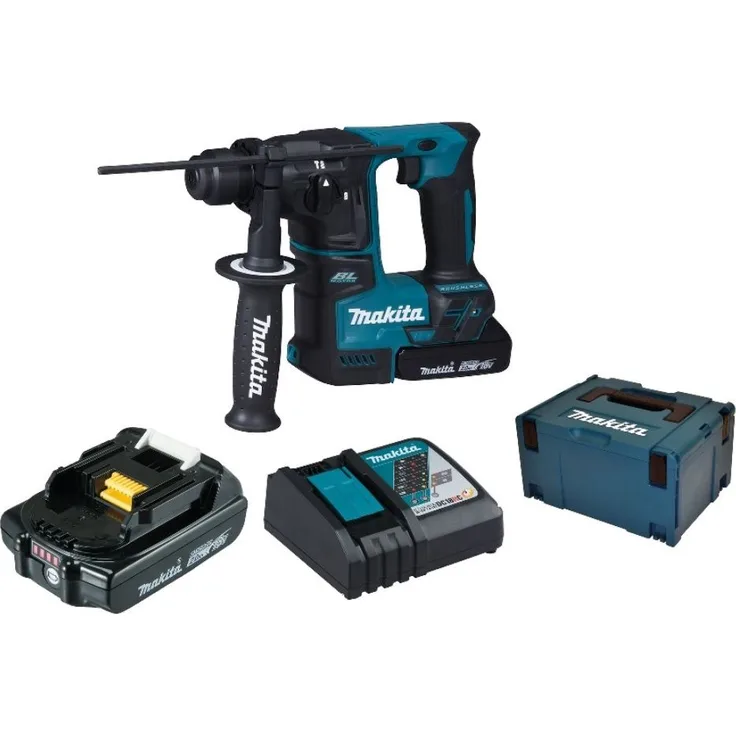 Makita DHR171RAJ Akku-Bohrhammer (2 x 2 Ah Akku, Schnellladegerät, 480 W, 18 V) mit Makpac Gr. 3 mit Tiefziehteil