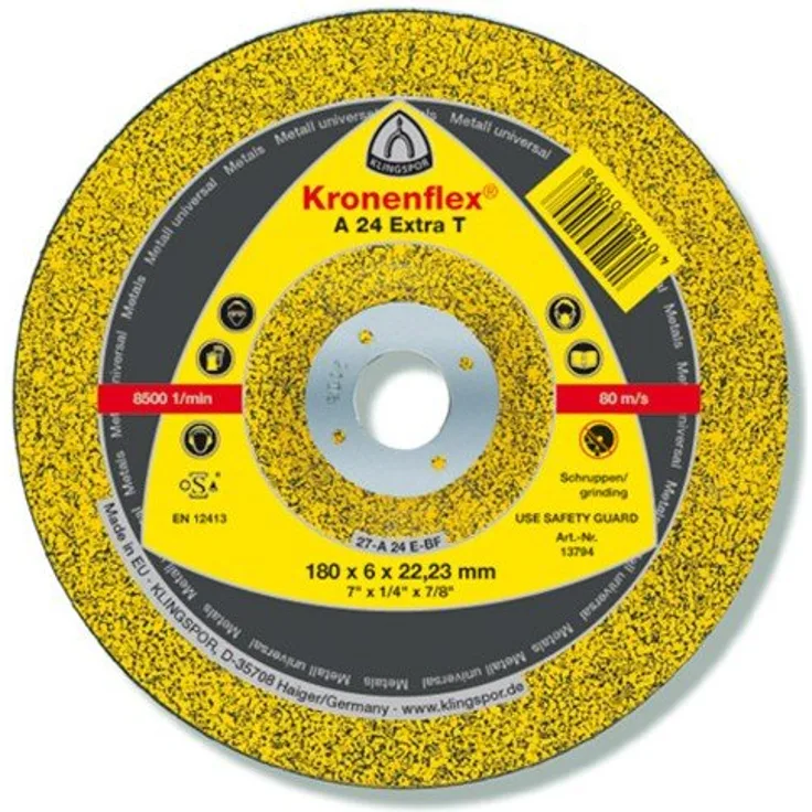 Klingspor KLI-13794-10 13794 A 24 EX-T Schruppscheiben 180 x 6 x 22,23 mm gekröpft Inhalt Stück, 10 pz, curvo