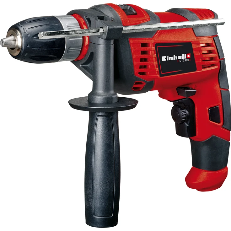 Einhell Schlagbohrmaschine TC-ID 550 E (550 W, Drehzahlregelelektronik, Drehzahlvorwahl, Rechts--Linkslauf, Metall-Tiefenanschlag, Zusatzhandgriff) – Bild 1