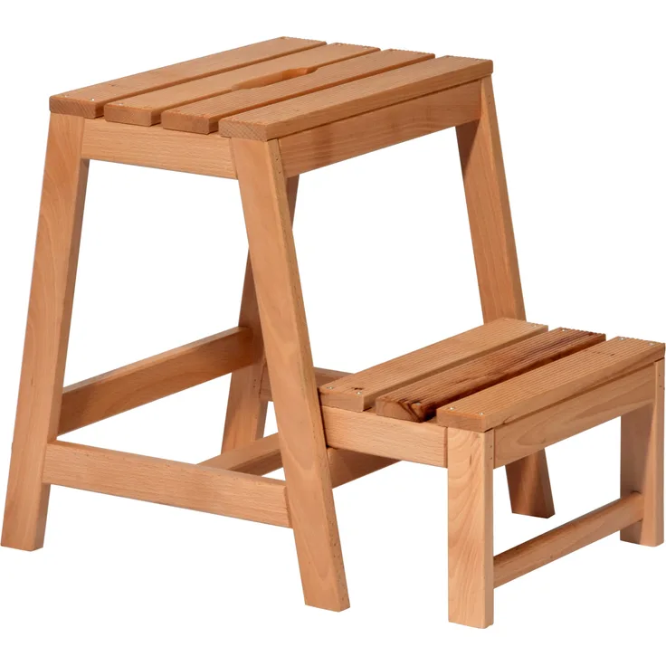 dobar Stabiler Klapphocker aus FSC Holz, 2 Stufen Tritthocker klappbar, 53/39 x 38 x 45 cm, buche massiv, 29730FSC