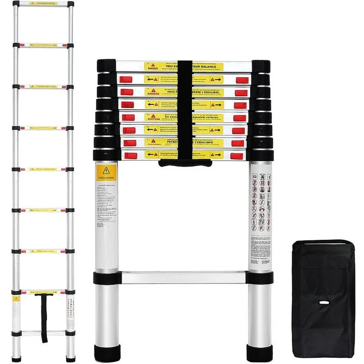 Teleskopleiter, Klappleiter, 2,6 Meter, GRATIS Tragetasche, EN 131, Maximale Belastbarkeit: 150 kg