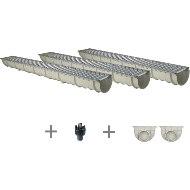 Entwässerungsrinne GFK MEA MEAHOME Classic mit Zubehör als SET 3 Meter