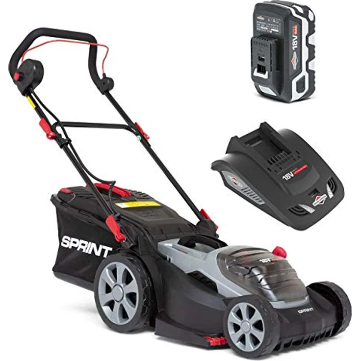 Sprint 18V Lithium-Ionen Schnittbreite 37 cm Akku-Rasenmäher 370P18V, inklusive 1x 5Ah Batterie und Ladegerät, 5 Jahre , rot – Bild 1