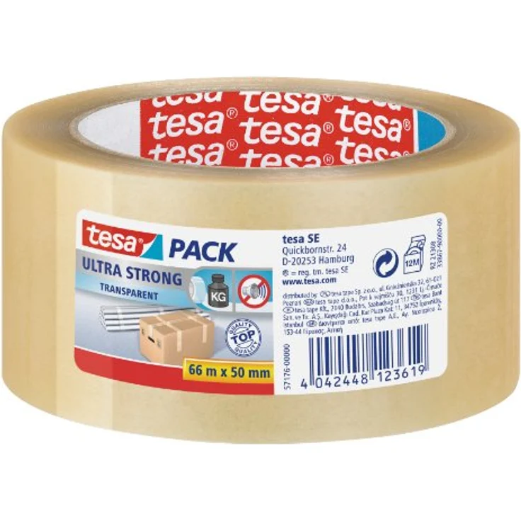 tesapack Ultra Strong - PVC-Klebebänder für festes Verpacken und sicheres Bündeln - Transparent - 66 m x 50 mm - Preisvergleich – Bild 1