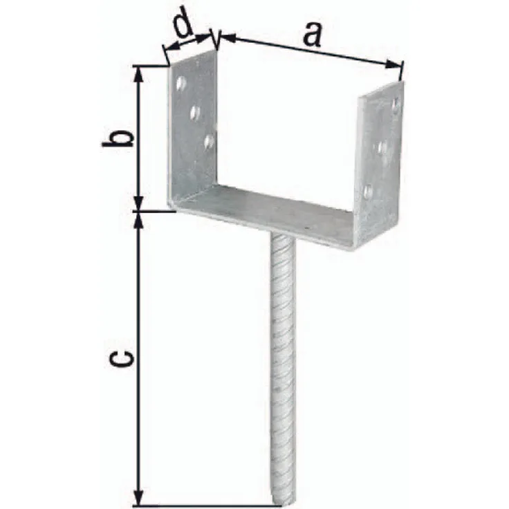 U-Pfostenträger ETA-10/0210 101x100x200x60mm TZN m.Betonanker a.Riffelstahl GAH
