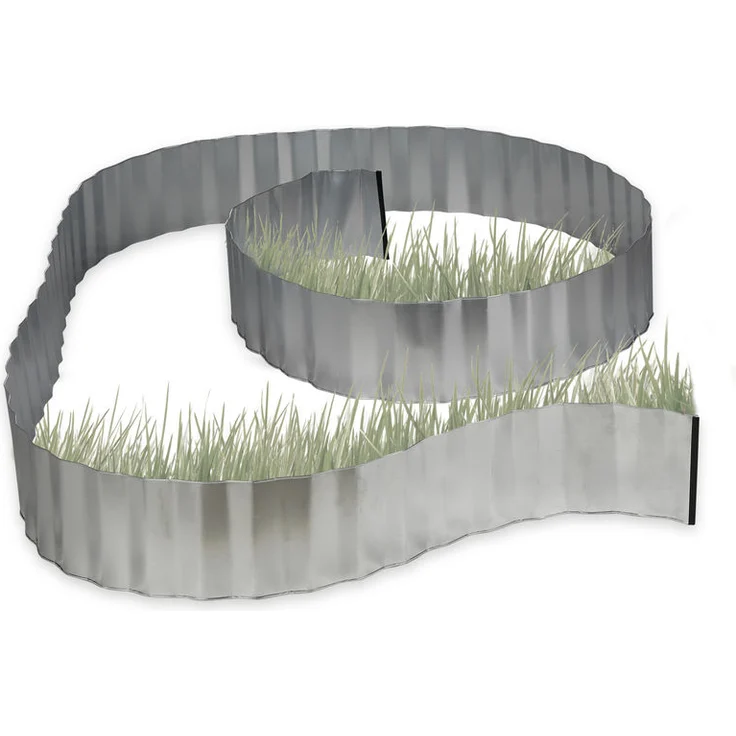 Rasenkante verzinkt, Beetumrandung Metall, Beeteinfassung als Wurzelsperre, 5 m x 16 cm, flexibel, silber, grau – Bild 1