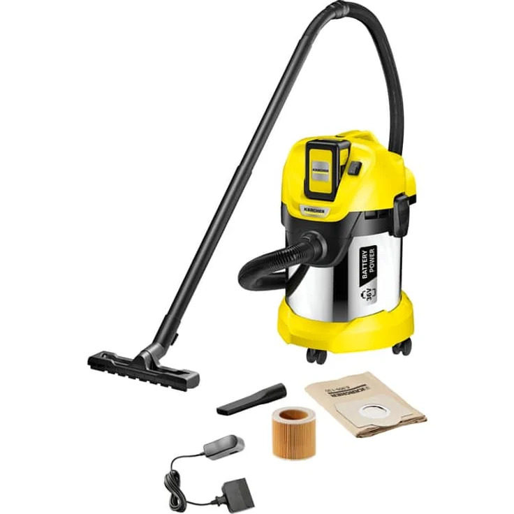 Kärcher Akku-Mehrzwecksauger WD 3 Battery Premium (Leistung: 300 W, Behältergröße: 17 Liter l, 36 V Akkuplattform, Blasfunktion, Zubehöraufbewahrung, Saugen ohne Filterwechsel, ohne Akku) Beutel 17 Liter – Bild 1