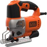 Black & Decker Elektronik-Pendelhub-Stichsäge (650 Watt, 19mm Hublänge, max. 90 mm Schnitttiefe, 3 Pendelhubstufen für vielseitigen Einsatz, variable Hubzahl, inkl. 2 Sägeblätter & Koffer) BES610K
