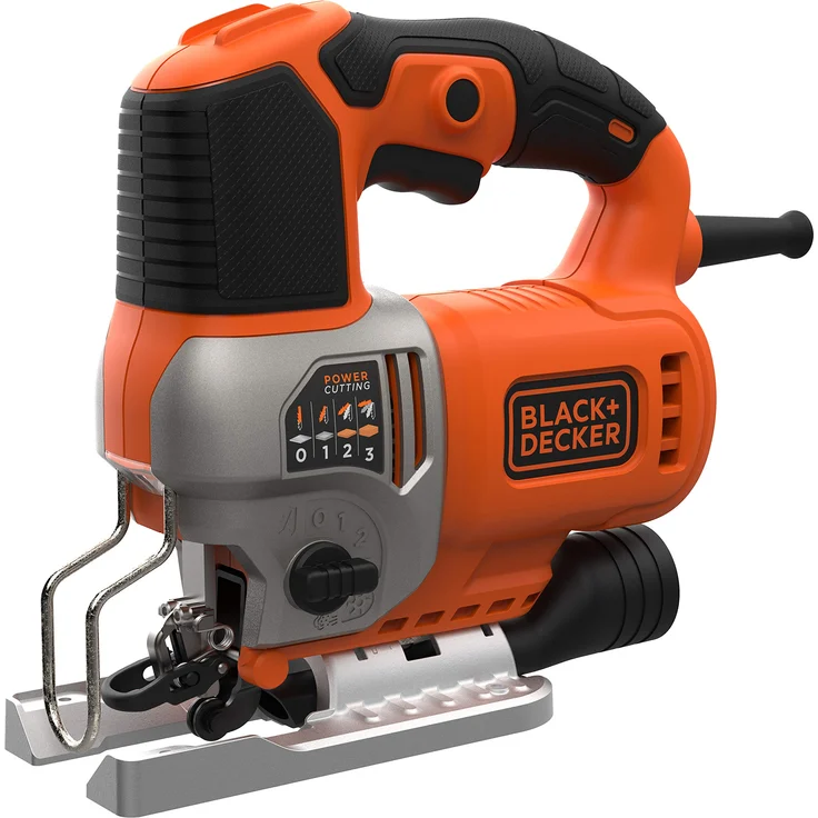 Black & Decker Elektronik-Pendelhub-Stichsäge (650 Watt, 19mm Hublänge, max. 90 mm Schnitttiefe, 3 Pendelhubstufen für vielseitigen Einsatz, variable Hubzahl, inkl. 2 Sägeblätter & Koffer) BES610K – Bild 1