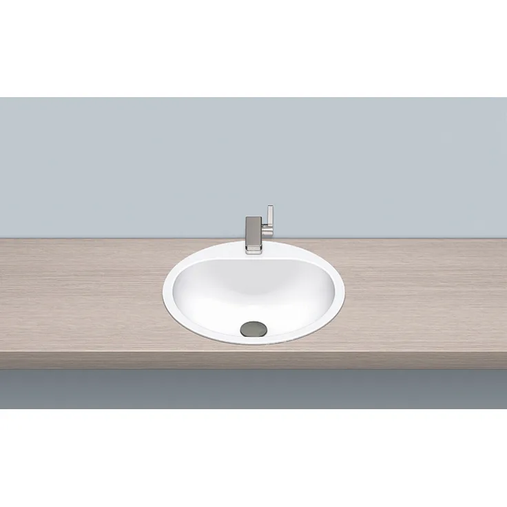 Alape EW 3.2 Einbaubecken ohne Überlauf, kreisförmig, Ø 475 mm, innen und außen glasiert, Weiß, mit Hahnloch / Waschtisch / Waschbecken