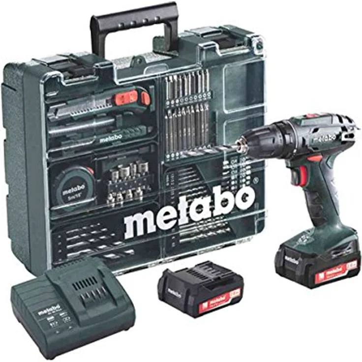 Metabo 60220688 Akku-Bohrschrauber BS 14.4 Set 14,4 V, 2x 2 Ah Li-Ion Akkus, Ladegerät und Zubehör-Set, im Kunststoffkoffer