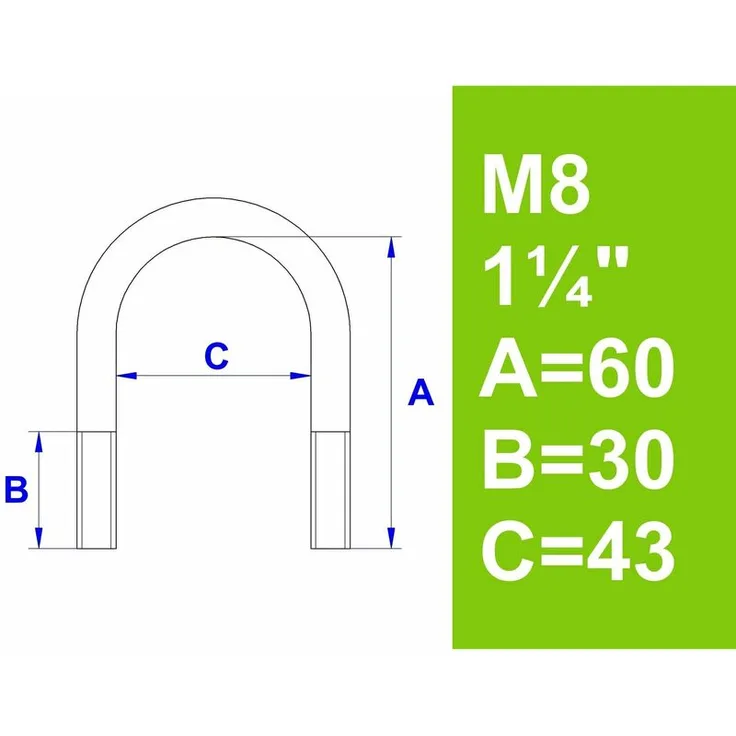 Bügelschraube, ohne Zubehör, 1 1-4' (42,4 mm) - M8