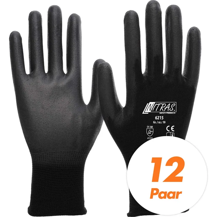 NITRAS 6215 Nylon Strickhandschuh, Schutzhandschuhe, Gartenhandschuhe - 12 Paar