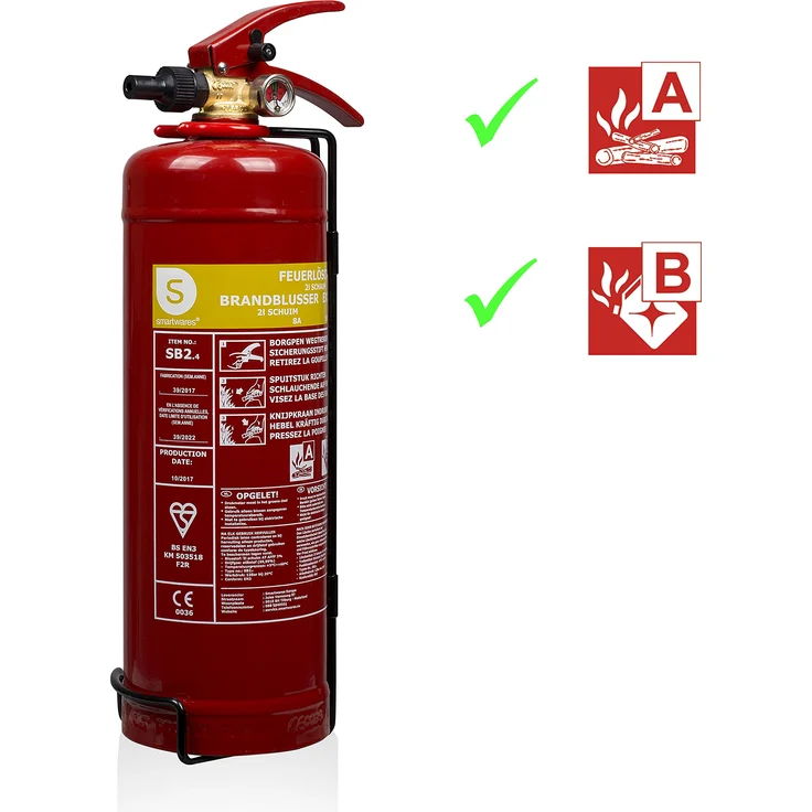 Smartwares SB2 Feuerlöscher-Schaumlöscher Brandklassen A und B (feste & flüssige Stoffe), DIN EN3 konform, 2 Liter Schaum