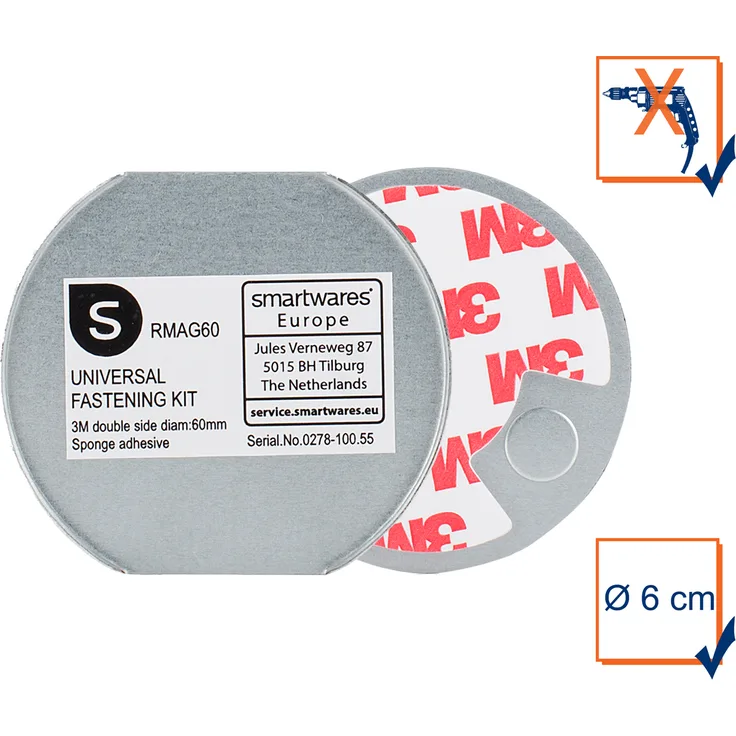 Smartwares RMAG60 Magnetbefestigungsset für Rauchmelder, 6cm Durchmesser, Silber, 6 cm