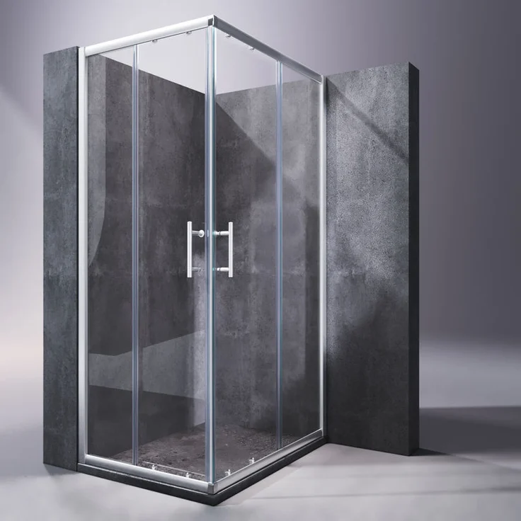 Duschkabine Duschabtrennung Eckeinstieg mit Schiebetür ESG Klarglas 76x100x185cm – Bild 1