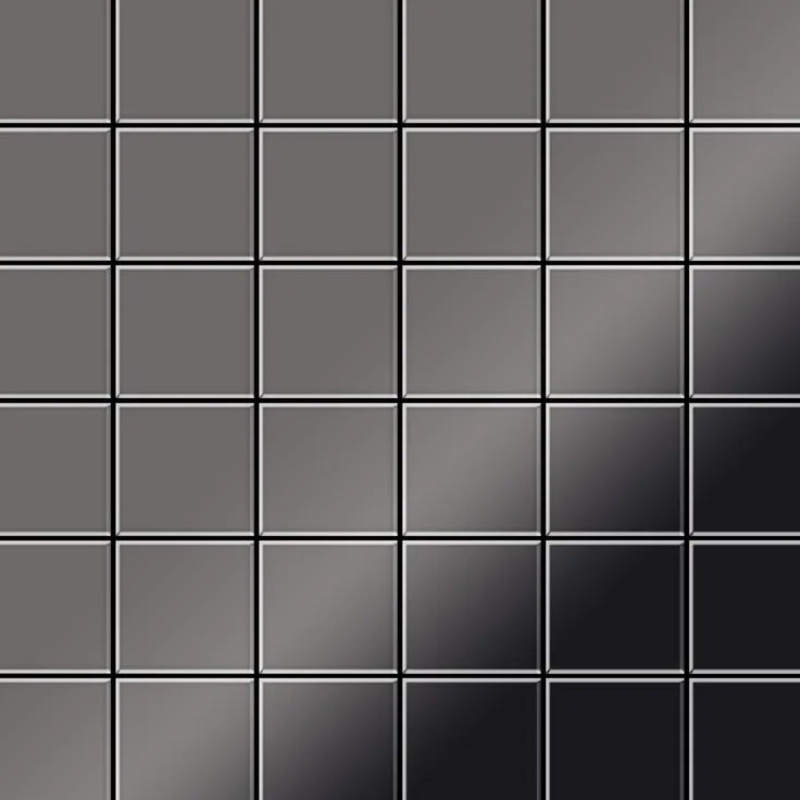 Alloy Mosaik Fliese massiv Metall Titan hochglänzend in dunkelgrau 1,6mm stark Cinquanta-Ti-SM 0,94 m2