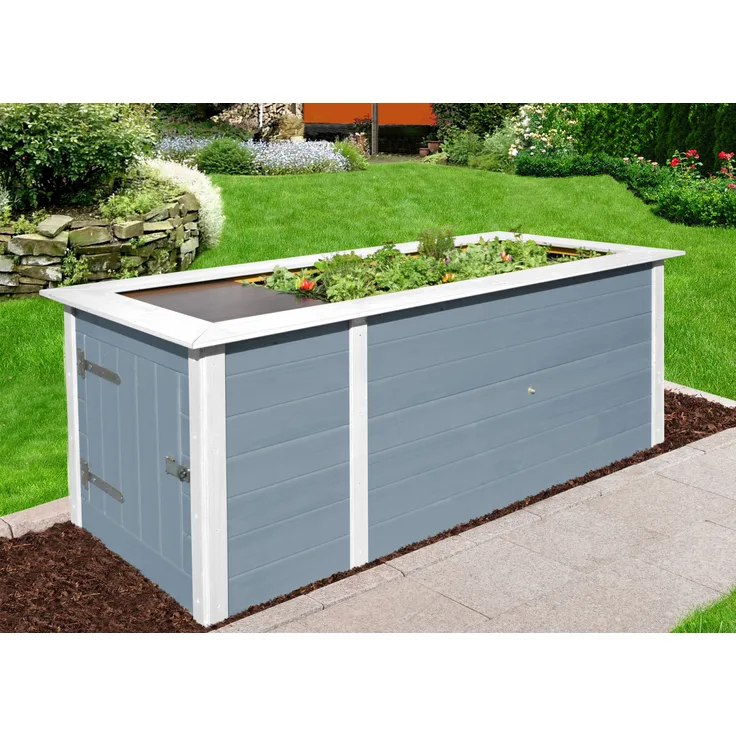 weka Profi-Hochbeet 669, grau-weiss, 21 mm, mit Ablagefläche und Abstellraum 205 x 79 x 81 cm