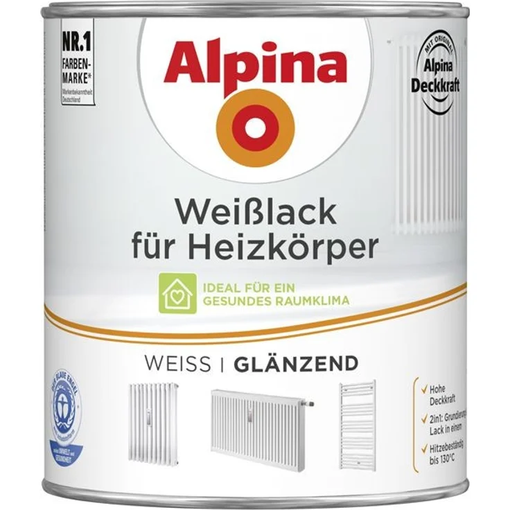 Alpina Heizkörperlack weiß 750 ml, weiß, glänzend – Bild 1