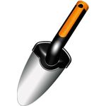 Fiskars Blumenkelle, Länge: 28 cm, Rostfreie Stahl-Kelle, Schwarz-Orange, Premium, 1000726