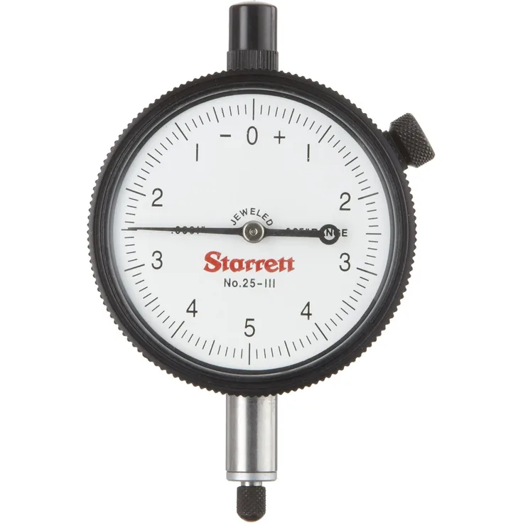 Starrett 25 111j Messuhr, 1 cm Vorbau Durchmesser, lug-on-centre Rückseite, weißes Zifferblatt, 0 5-0 Lesen, 5,7 cm Durchmesser Zifferblatt, 0 0,1 cm Reihe, 0 cm Graduation