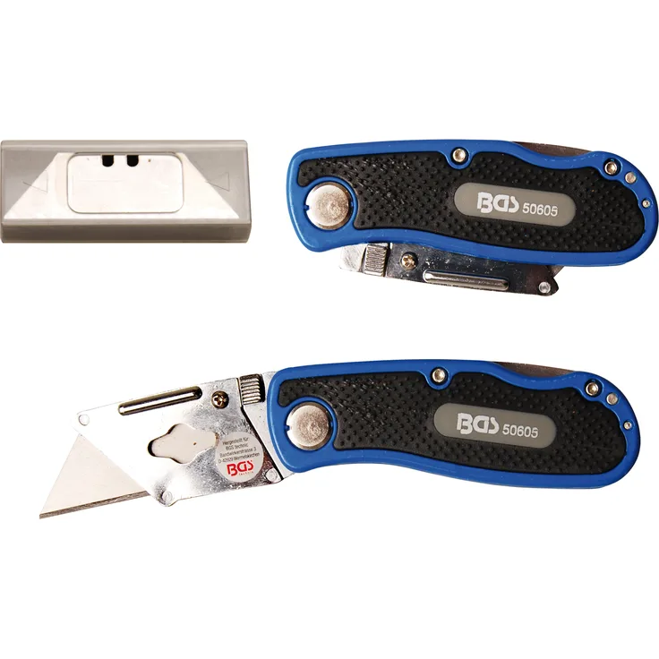 BGS 50605 | Klappmesser | 150 mm | Universalmesser | Teppichmesser | inkl. Ersatzklingen | mit Gürtelclip