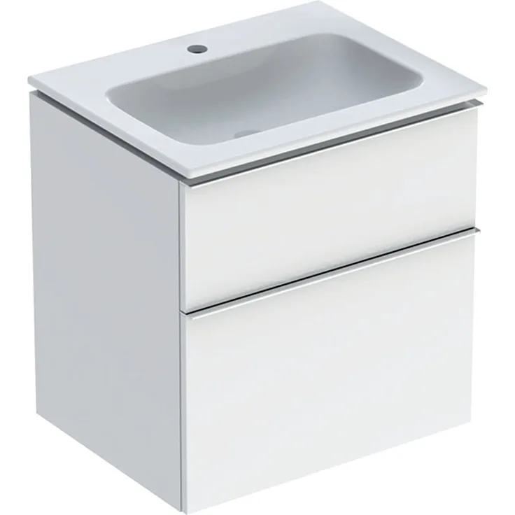 Geberit iCon Set Möbelwaschtisch mit Unterschrank, 2 Schubladen, 60x63x48 cm, 502331, Farbe: Waschtisch: weiß-KeraTect, Front-Korpus: weiß-lackiert hochglänzend, Griff: glanzverchromt - 502.331.01.2