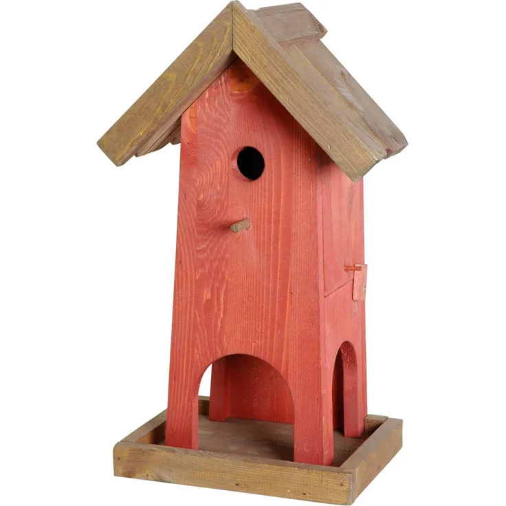Luxus-Vogelhaus 21119e Große Futterhaus-Nistkasten-Kombination mit Öffnungsklappe, 45 cm hoch, rot-braun