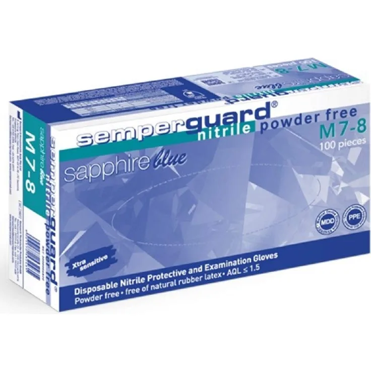 Semperguard Sapphire 100, Einweghandschuh, aus Nitril, Puder- und Latexfrei, sapphire-blau. AQL < 1,5 Box à 100 Stk, Gr. M