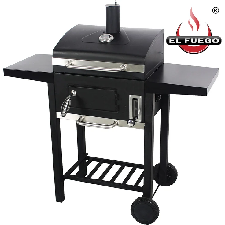 Barbecue El Fuego Holzkohlegrill Ottawa S BBQ Holzkohlegrillwagen Smoker, Grillfläche 45 x 32 cm