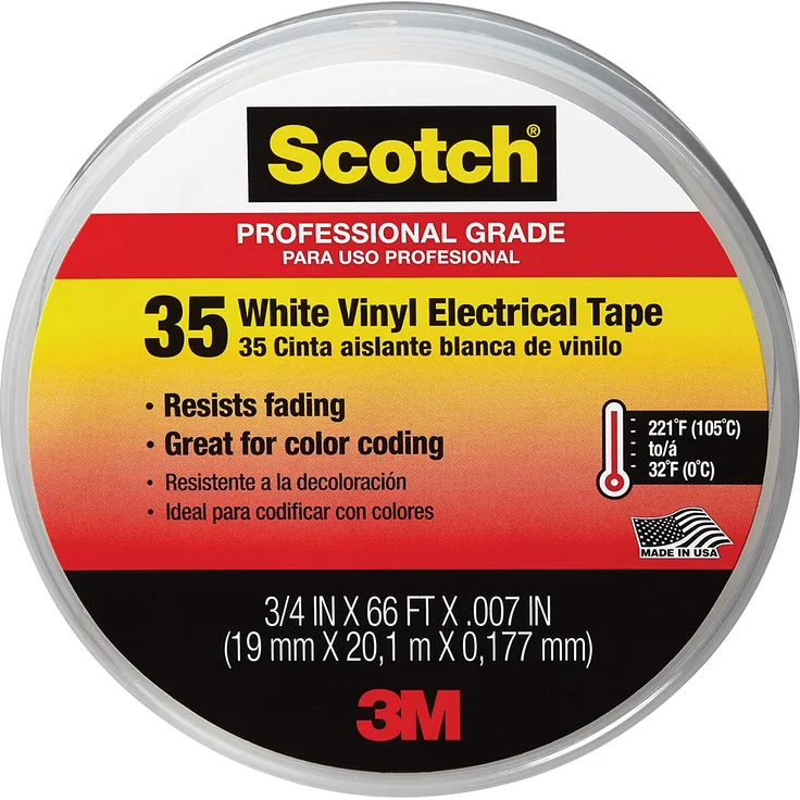 3M 80611211550 35 Scotch Elektro Isolierband, Vinyl, 19 mm x 20 m, Weiß