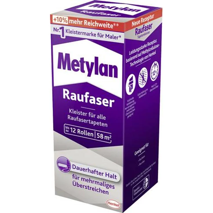 Metylan Raufaser, starker Tapetenkleister für Raufasertapete mit hoher Anfangsklebkraft, langlebiger & korrigierbarer Kleister mit Methylcellulose, 1x360g – Bild 1
