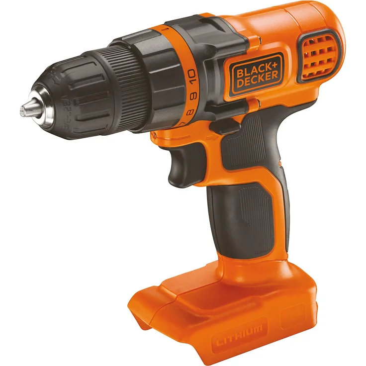 Black+Decker Li-Ion Akku-Bohrschrauber (18V Planetengetriebe, 10(+1) Drehmomentstufen, LED-Arbeitslicht, ergonomischer Softgriff, 1 Doppelbit, ohne Akku und Ladegerät) BDCDD18N