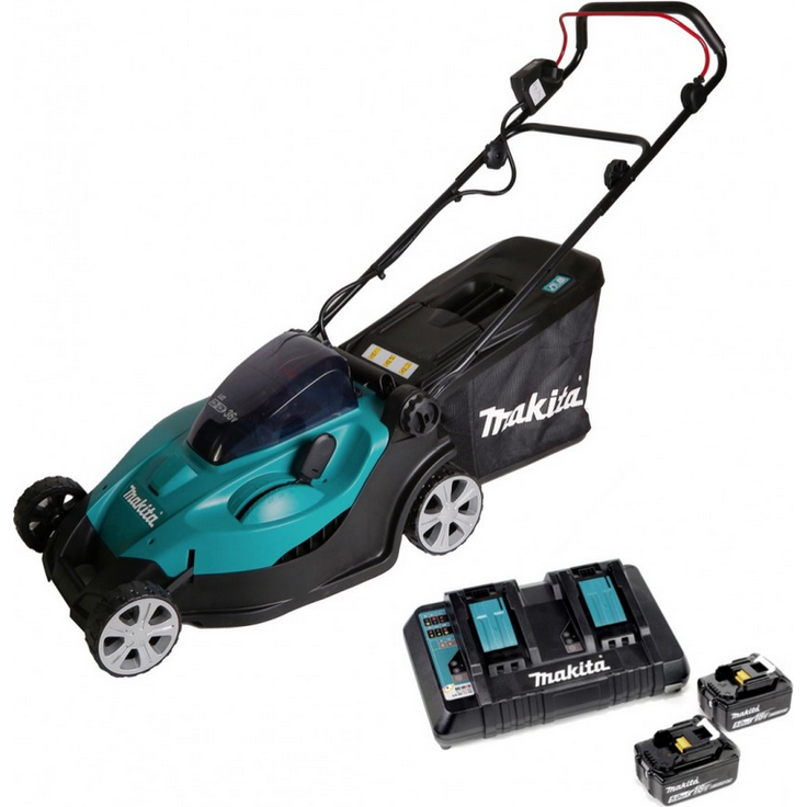 Makita DLM431PT2 Akku-Rasenmäher 2x18V - 5,0 Ah - 43 cm, 36 V, Schwarz, Blau – Bild 2