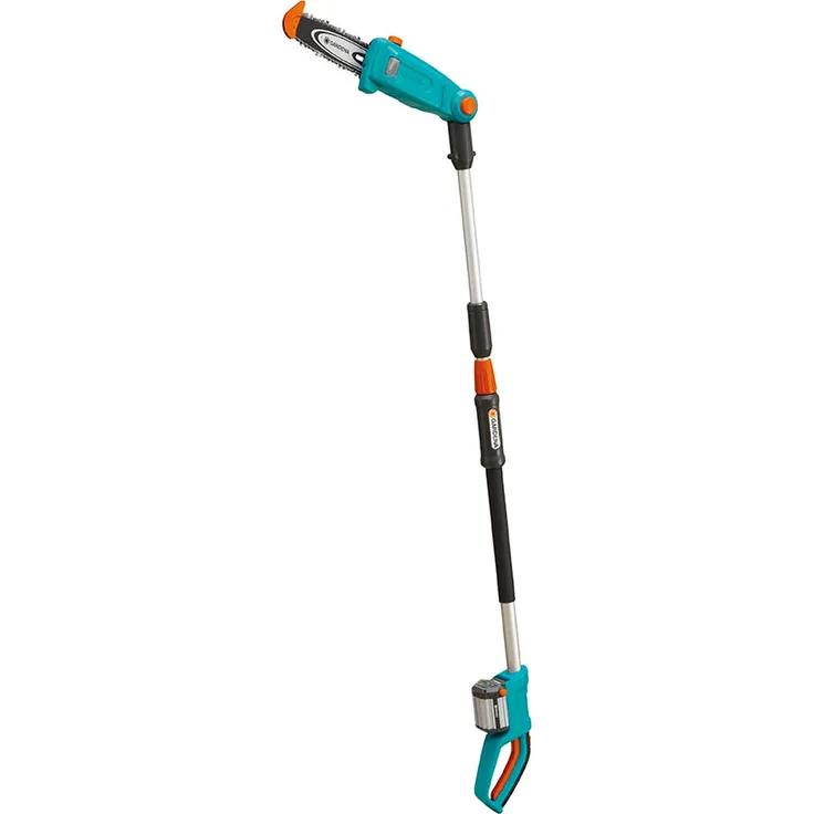 GARDENA Teleskop-Hochentaster TCS Li-18-20 Set: Astsäge für bis zu 30 min Arbeitszeit, bis zu 4 m Reichweite, 20 cm Schwertlänge, abwinkelbarer Kopf, mit Akku, Ladegerät & Tragegurt - 8866-20
