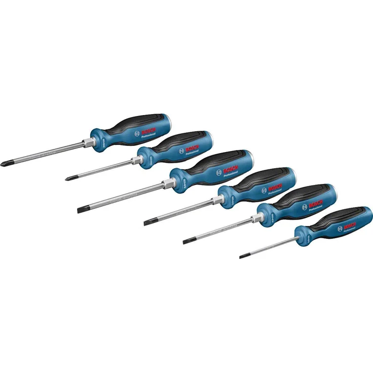Bosch Professional 1600A016BF 6 tlg. Schraubendreher Set mit Kreuz- und Schlitzschraubendreher, durchgehende Stahlklinge und Stahlkappe – Bild 1