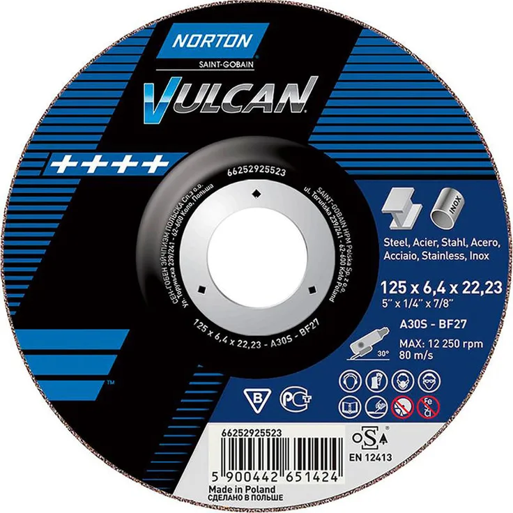 Schruppscheibe Vulcan Stahl-Inox gekrö. 125x6,4 - Norton