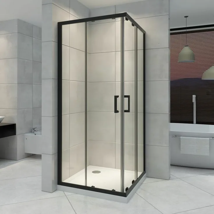 Duschkabine mit Schiebetüren Eckdusche mit Rollensystem aus ESG Glas 190cm Hoch mit schwarze Profile DK79 80x80