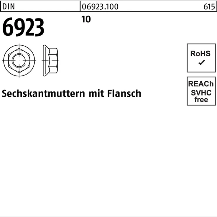 DIVERSE Sechskantmutter DIN 6923 m.Flansch M 12 10