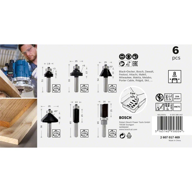 Bosch Professional 6tlg. Rand- und Kantenfräser Set (für Holz, Zubehör für Oberfräsen mit 8 mm Schaft) - Preisvergleich – Bild 3
